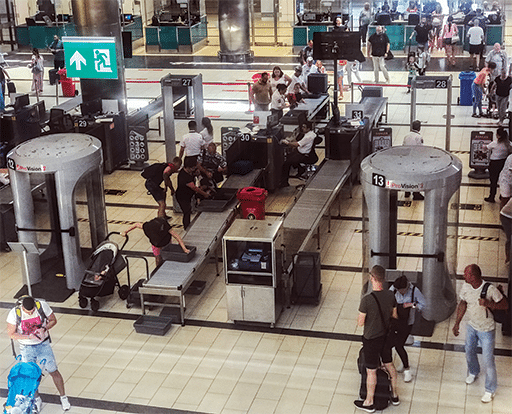 Security point at the departure gates at Antalya Airport.