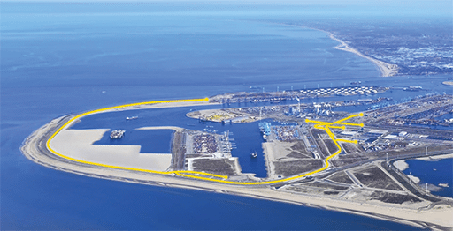 Autonomous trucks will revolutionize the port, reducing wait times, improving sustainability and helping combat organized crime and drug trafficking. Shown here is the Port of Rotterdam, the largest seaport in Europe. Port of Rotterdam image.